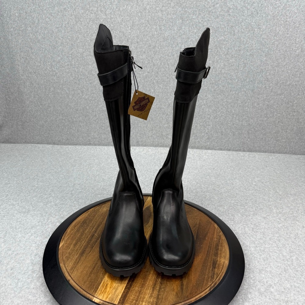 Harley Davidson Boots Women's 9 Bradner Zip Up 16" Motorcycle Biker Black - Picture 2 of 8